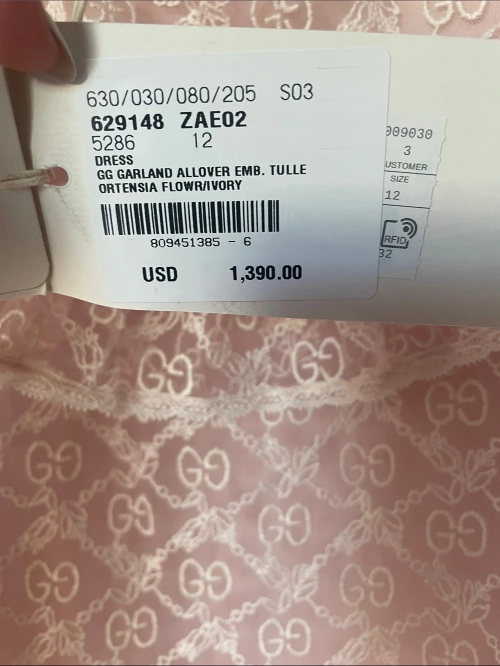 Brand new Gucci Girls' Pink Lace Tiered Dress with Ruffled Collar